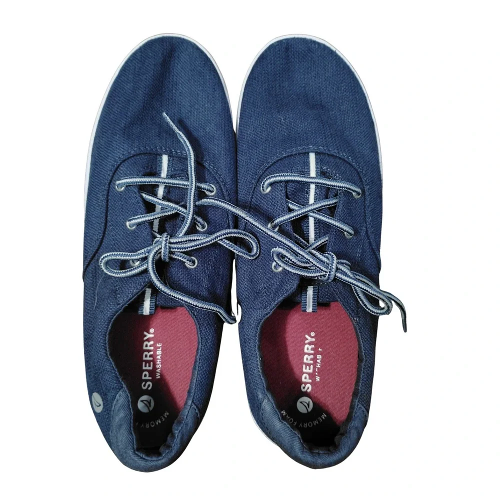 Sperry Washable‎ Memory Foam Blue Canvas Lace Up Boat Sneakers Size 7M